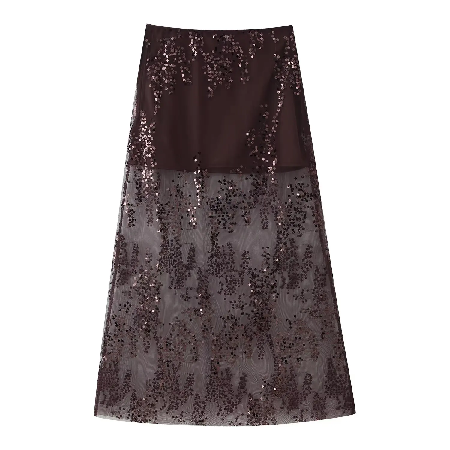 Brand Fashion Sequin Maxi Skirts Women's Sexy Lace Shimmer Patchwork Skirts Elegant Luxury Sheer Party Female Summer Skirts Hot