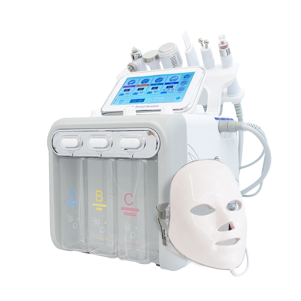 7 em 1 beleza hidro água oxigênio pele casca equipamento h202 limpeza profunda pequena bolha máquina de massagem facial com máscara led para spa