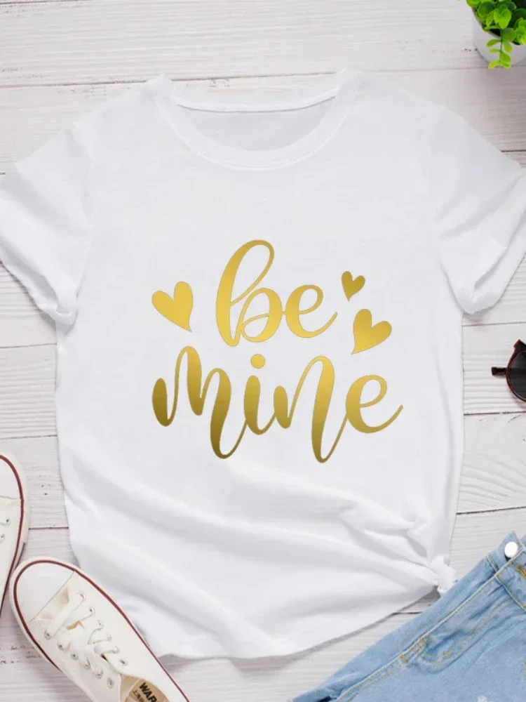 2024 Camisetas Mujer Be Mine Golden Letter Print Women T Shirt Short Sleeve O Neck Loose Women Tshirt Ladies Tee Shirt Tops Clot