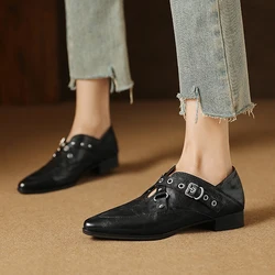 2025 New Women Pumps Thick Heels Fashion Pointed Toe Mature Genuine Leather Spring Summer Basic Office Ladies Women Heels Shoes