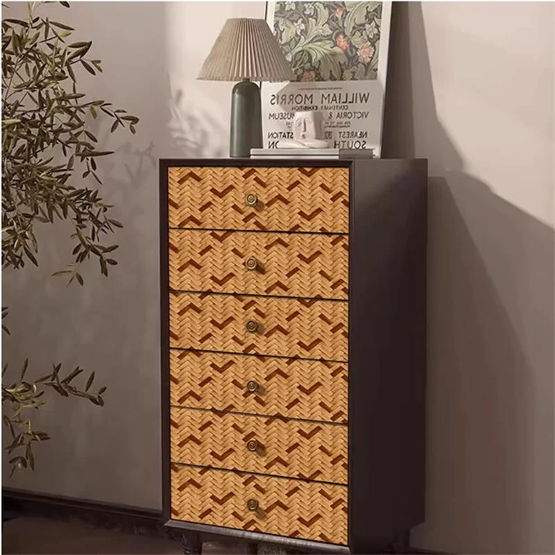 Refurbished furniture, rattan woven wallpaper, self-adhesive wardrobe renovation, waterproof and moisture-proof cabinet stickers