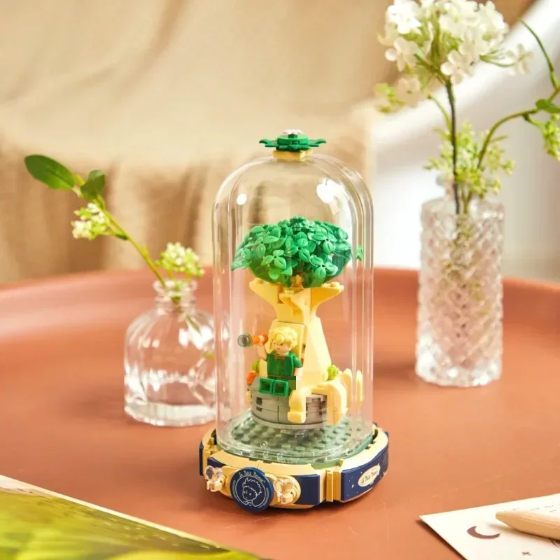 The Little Prince Rose romantis bunga abadi Puzzle blok mode Model mainan kreatif atas meja ornamen hadiah Natal