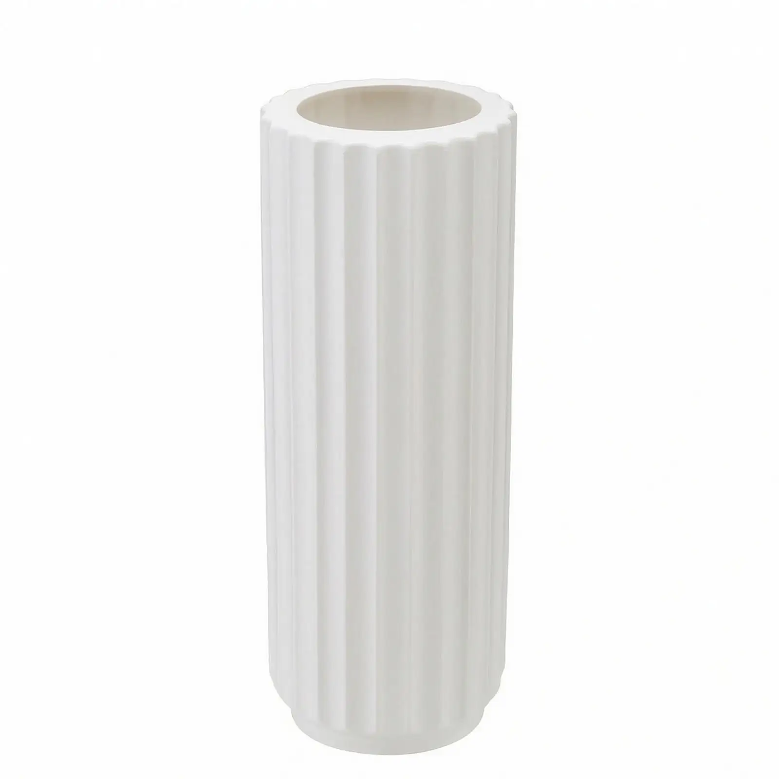 Imitation Ceramic Vase Modern Ribbed Cylinder Plastic Flower Holder Shatterproof Lightweight Decor for Entryway or Mantle