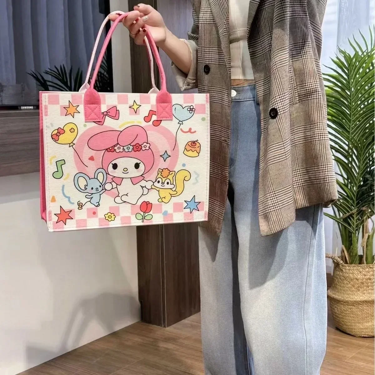 Kuromi Tote Bag Miniso Handbag Portable Large Capacity My Melody Travel Makeup Storage Shoulder Bag