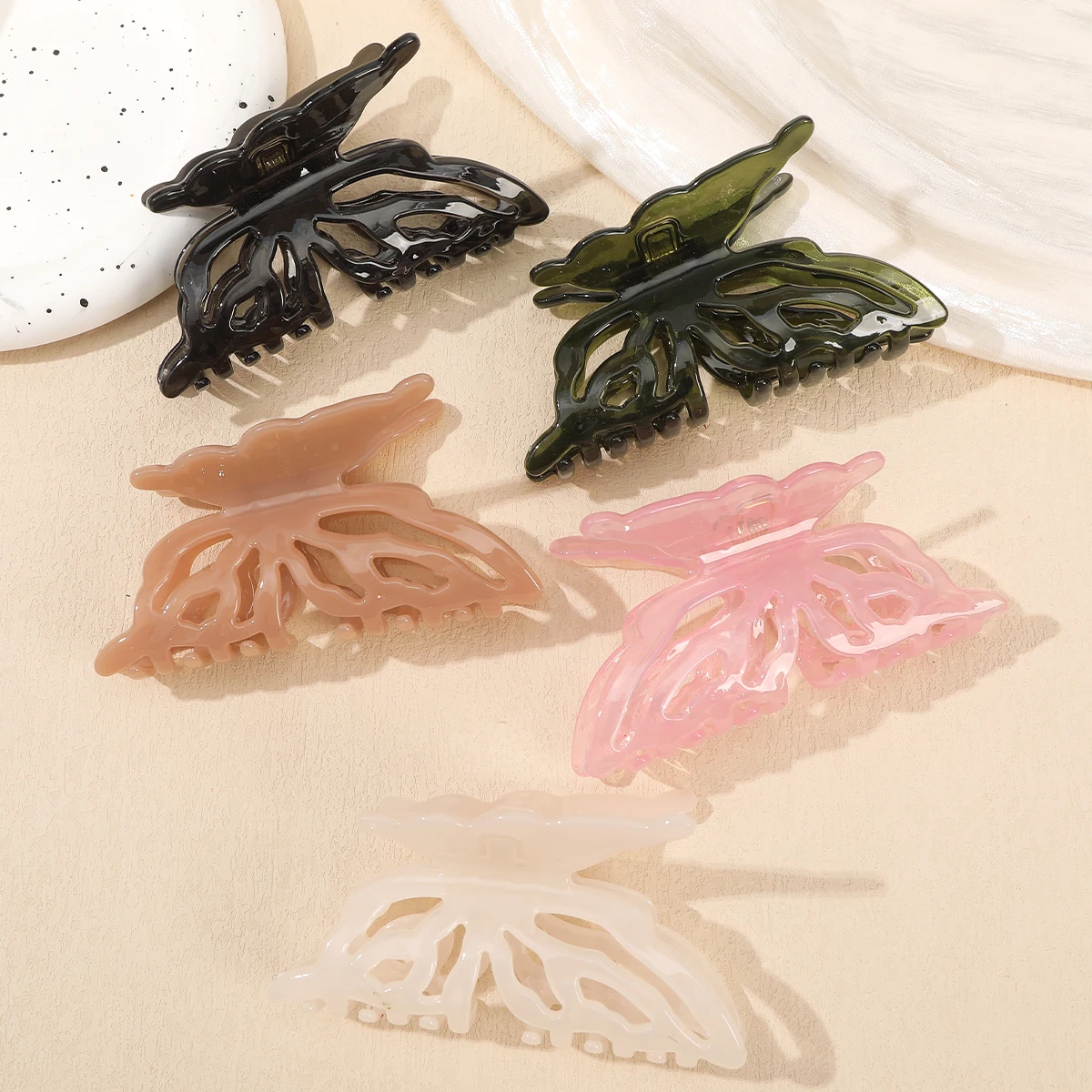 AWAYTR Milky Butterfly Hair Claws Fashion Acrylic Hair Clips Crab For Women Girl Gift Hair Accessories Valentine Headwear