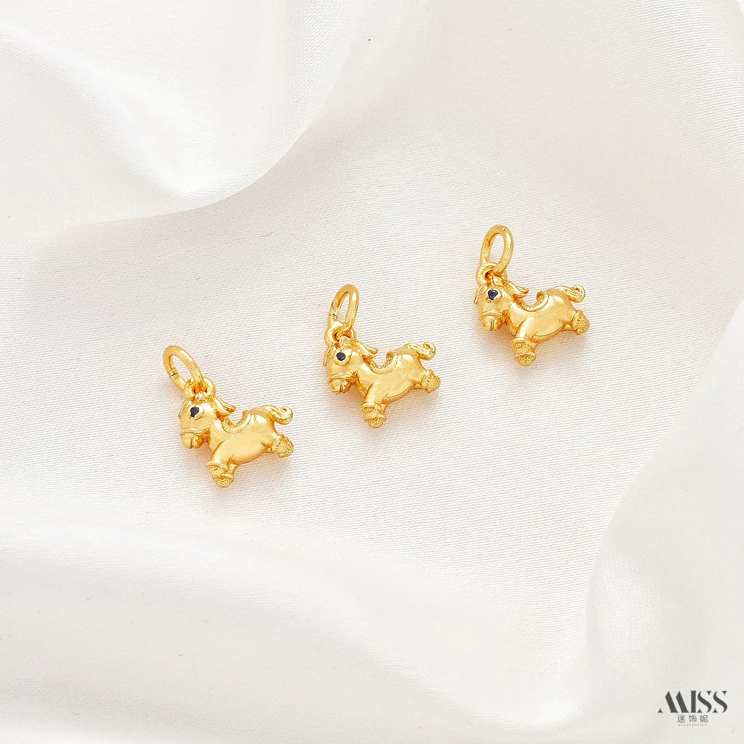 24K Gold Plated Copper Four-faced Buddha, Fish, Horse, Money Bag, Comb Pendant, Spacer Beads, DIY Jewelry Accessories