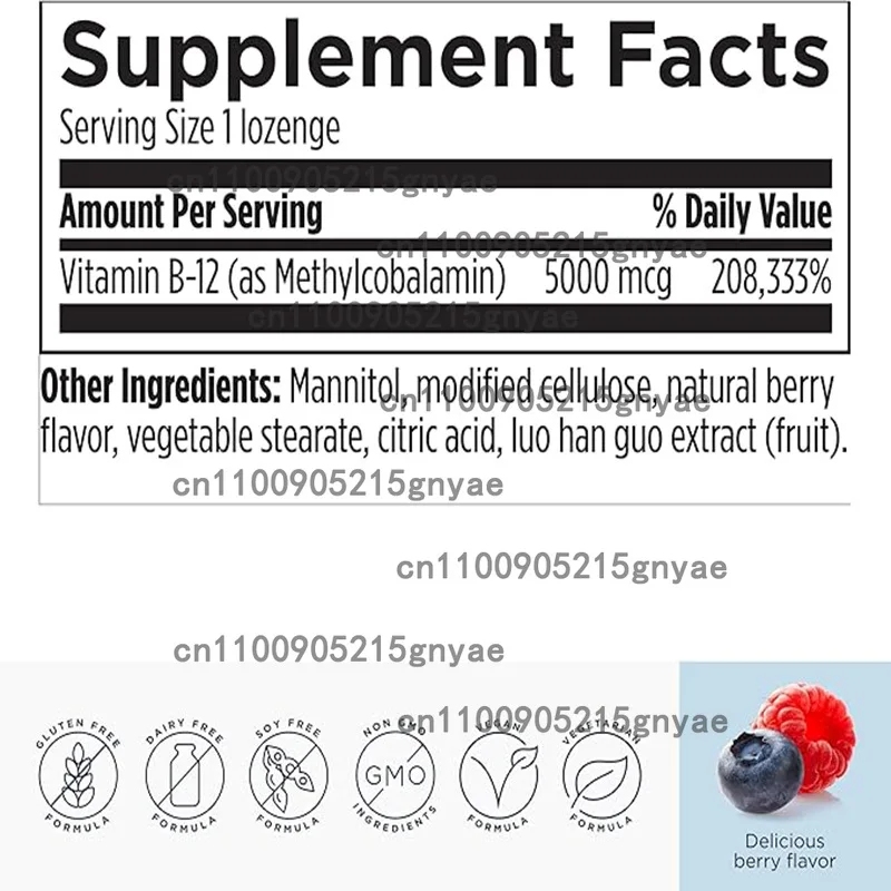 Vitamin B12 Complex Containing Methylcobalamine, Adenosine Cobalamine, and HydroxyB12 Made From Organic Spirulina