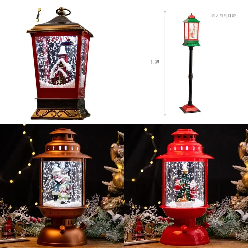 for Christmas Snow Lights Decorations Music Box Snow Shop Scene Arrangement Holiday Home Ornament Gift