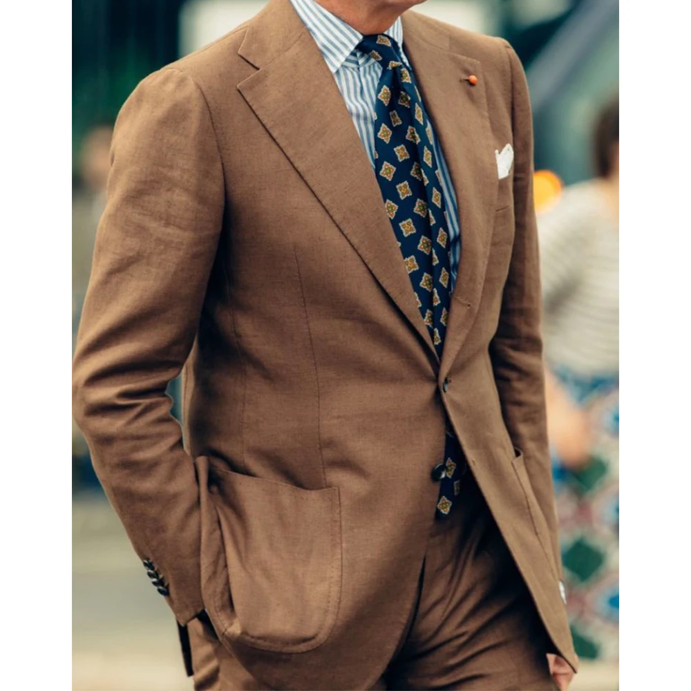 

Men Suit 2 Piece Set Cotton Linen Single Breasted Slim Fit Groom Wedding Suit Elegant Casual Business Office Work Formal Attire
