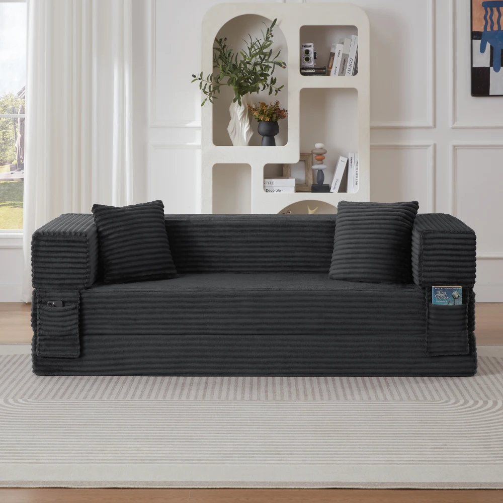 Modernes Cord-Sofa im modischen Look, zweilagiges, einzigartiges Design, umwandelbar in ein Bett, ideal für Apartments und große Räume.