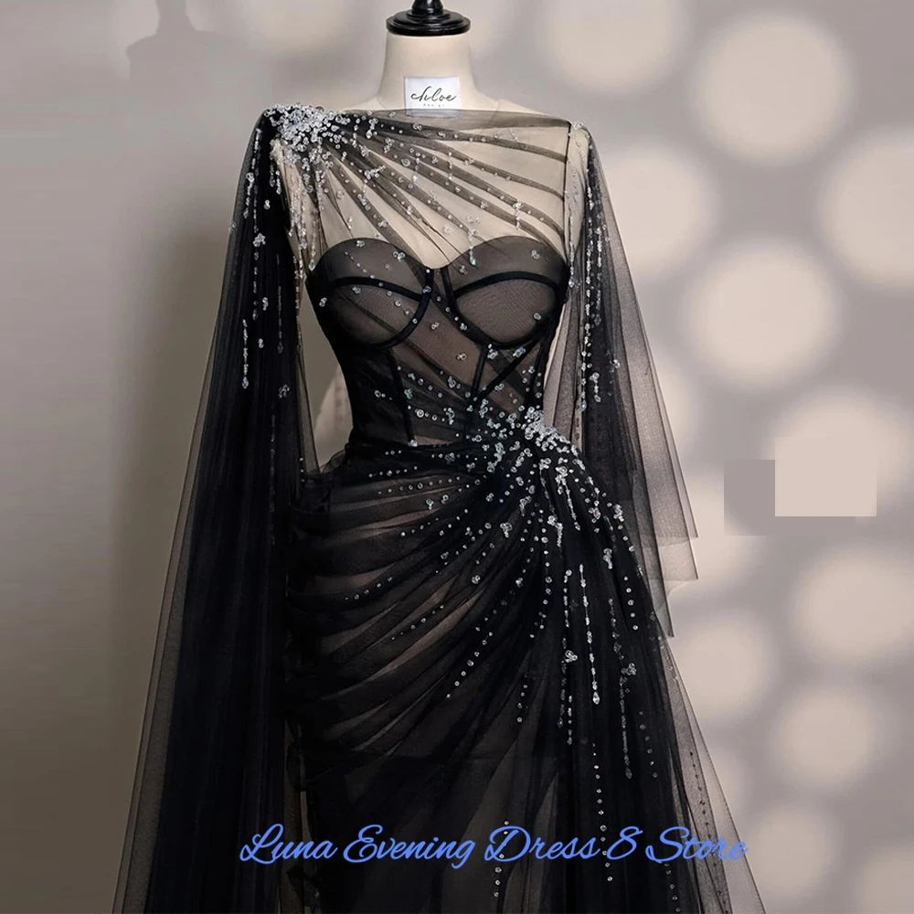 High Quality Tulle Crystal Evening Dresses Luxury Watteau Train Customized Prom Dresses Delicate Beading Special Occasion Gowns image 3