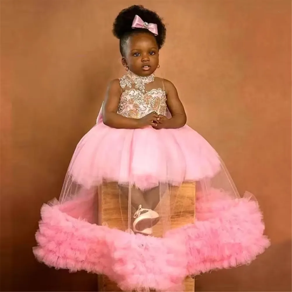 

Flower Girl Wedding Dress Beaded Sleeveless Puffy Little Girls Birthday Party Pageant Dress Toddler First Communion Ball Gown