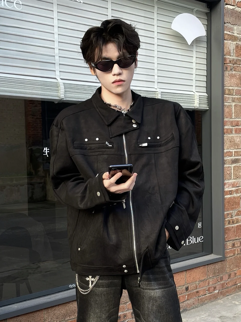 Suede Short Jacket Men's Spring Autumn American High Street Motorcycle Pilot Jacket Loose Fit Youth Trendy Windproof Zipper