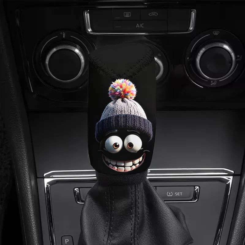 1pc, Quirky Big-Eyed Smiley Face Character Printed Gear Shift Dust Cover, Suitable For Various Car Models, Personalized Gear Shi