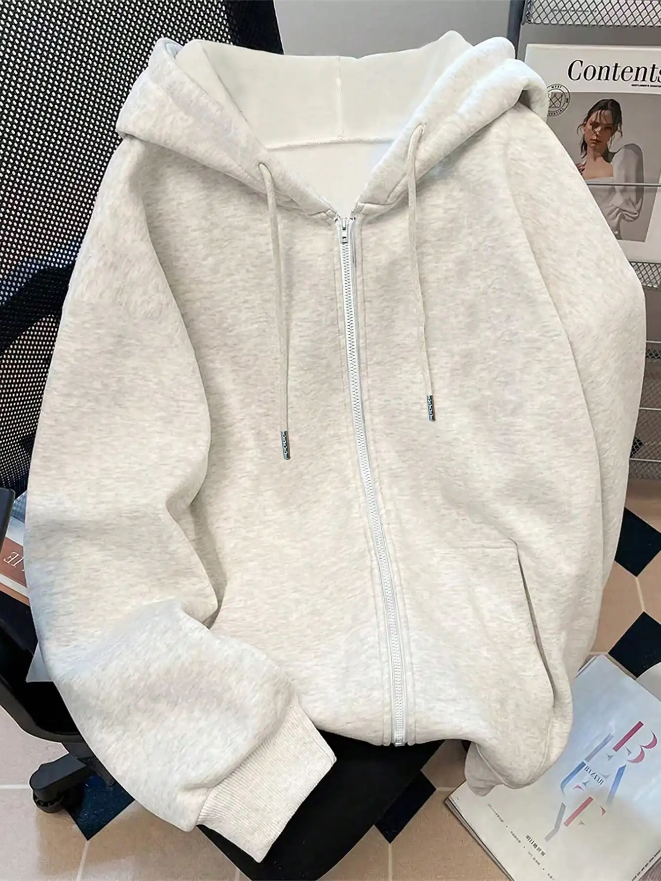 

Женская толстовка оверсайз на молнии с капюшоном и шнурком, повседневная куртка-свитшот с длинными рукавами