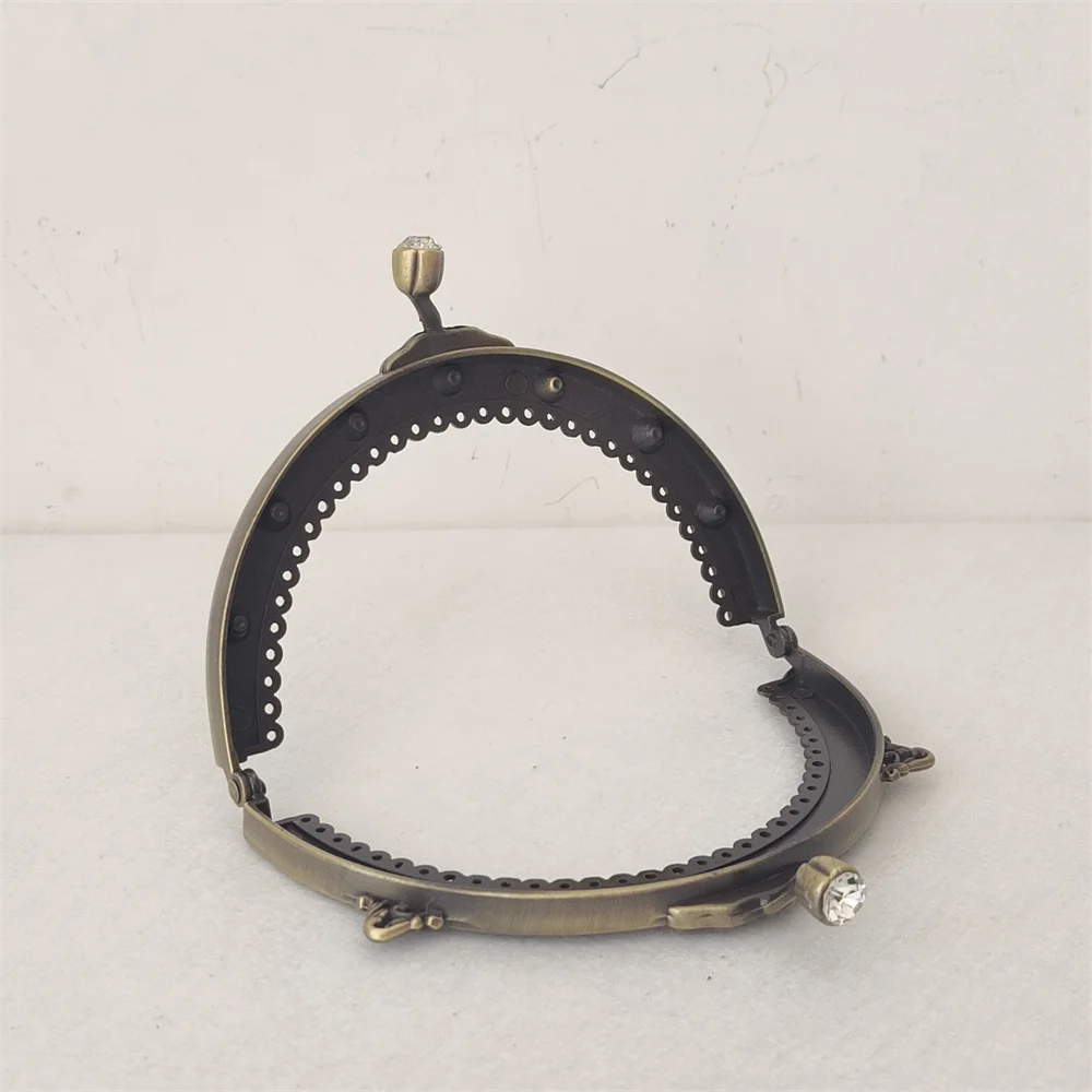 1 Piece Zinc Alloy Semi Circle Antique Bronze Crystal Bead Head Semicircular Metal Coin Purse Frame Kiss Clasp DIY Bag Accessory