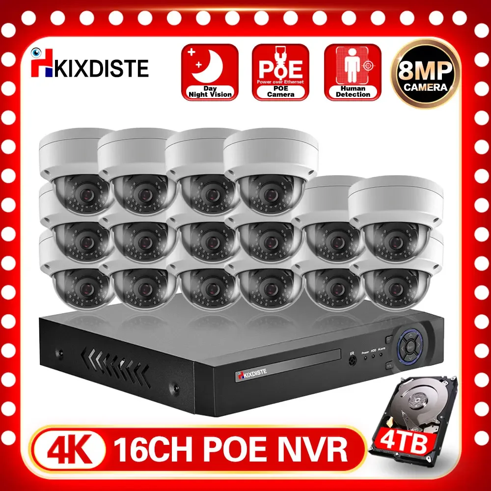 

H.265 16CH 8MP Security Camera System 4K POE NVR 16Ports Indoor Outdoor IP Camera IP66 Vandal-proof Video Surveillance Cam Kit