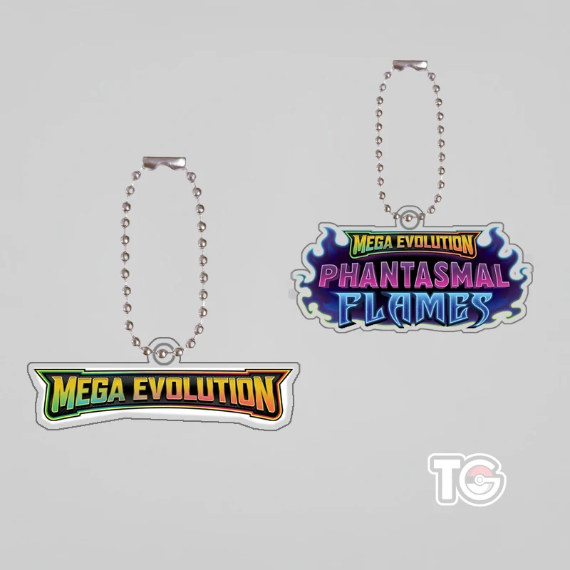 سلسلة كاملة سلسلة مفاتيح مصنوعة من الأكريليك للإنجليزية Mega Evolutions Sv10 Sv11 Sv9 151 شعار أنيمي سلسلة مفاتيح مصنوعة من الأكريليك حقيبة قلادة تزيين