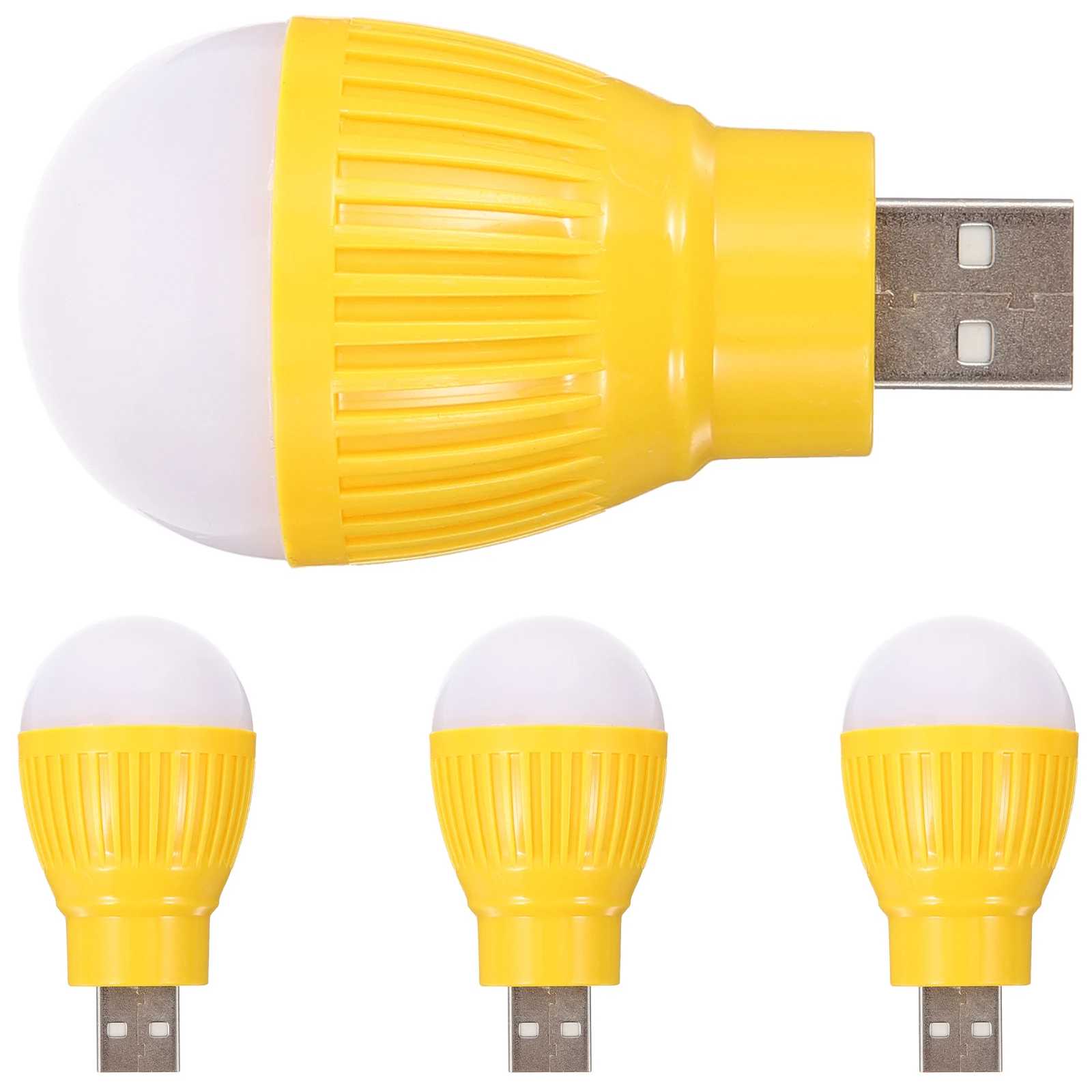 

4 Pcs LED Mini Lights Yellow USB Powered Portable Night Bulbs Small Desk Emergency Lamp Plastic Home Travel Use