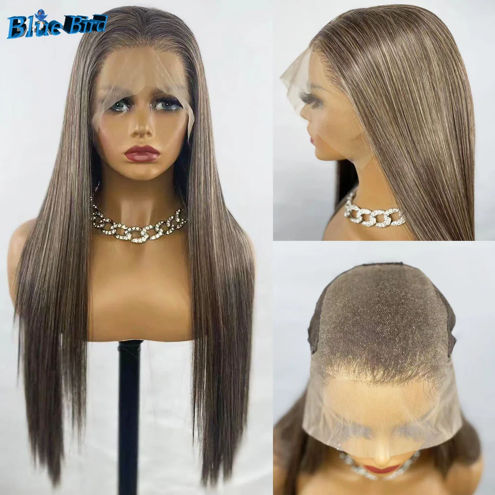 

BlueBird 13X6 Long Silky Straight Synthetic Lace Front Wig Mixed Color Glueless Synthetic Half Hand Tied Wigs 6Inch Deep PartP