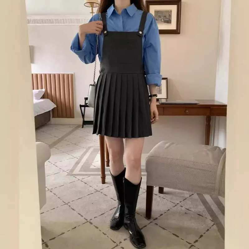 Korea Dongdaemun Intellectual College Style Pleated Strap Skirt Women's Autumn New Temperament Age-reducing Dress