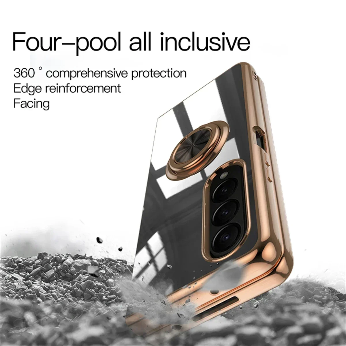 Electroplating Magnetic Ring Holder Phone Case for Samsung Galaxy Z Fold 5 4 Fold5 Fold4 5G Hard Shell Shockproof Cover