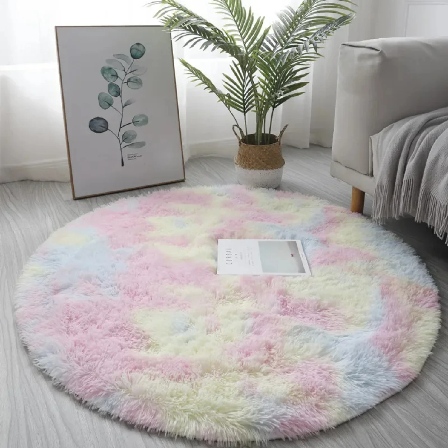 Fluffy Super Soft White Plush Round Rug Mat for Living Room, Bedroom, Salon - Thick Pile Carpet Decoration for Kids Room - Cozy