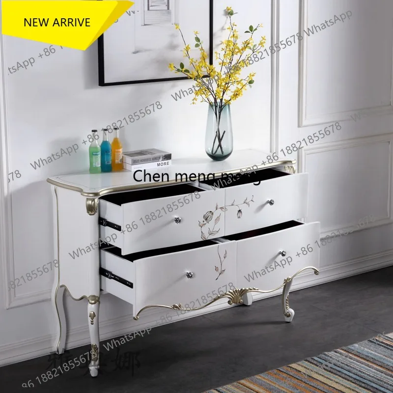 

M182 European style entryway sideboard luxury solid wood carved storage cabinet living room decoration cabinet hand-painted