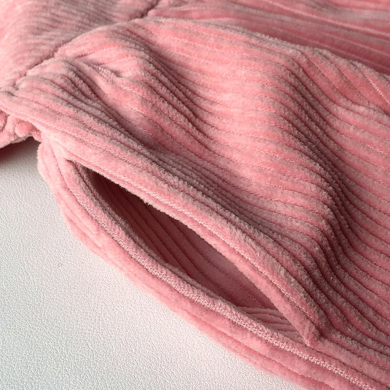 Girls Corduroy Dress Autumn Winter New Round Neck Warm Princess Dress Waist Pleated Back Buttons Long-Sleeved Dresses For Kids