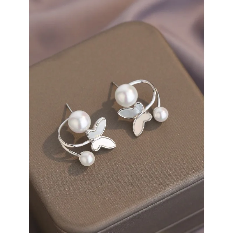 

InsS925 Silver Jewelry Pearl Butterfly Stud Earrings New Fashion Stud Earrings Jewelry
