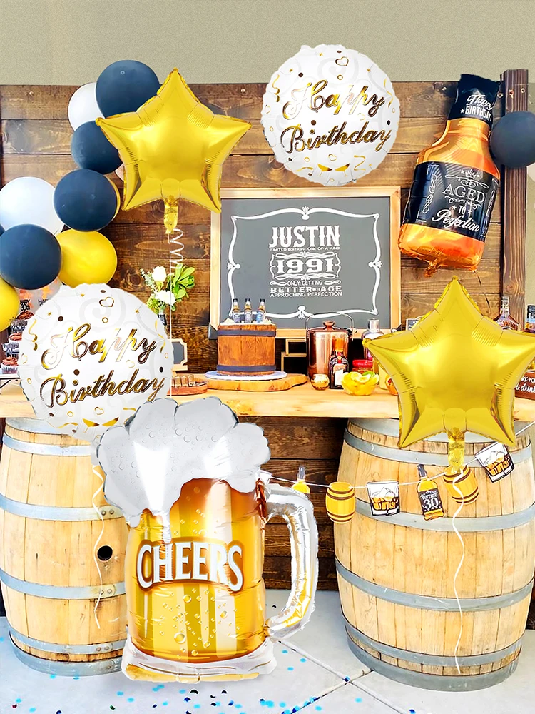 2/6 Stück Whiskey- und Bierflaschen-Ballons sowie Bierkrug-Ballons, Bier-Thema Geburtstagsfeier, Bar, Sommerparty – Detail 3