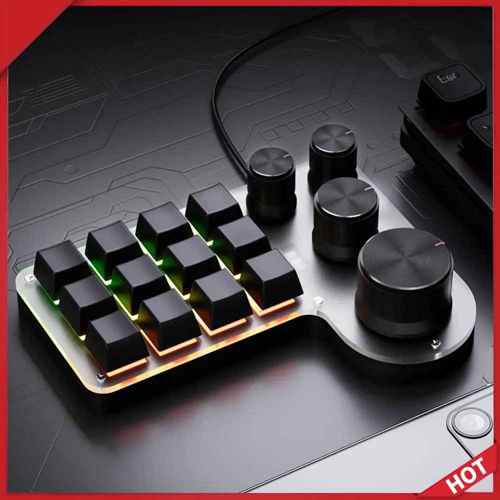 

12 Keys 4 Knobs Mechanical Gaming Keyboard Hot-swap USB Wired/Bluetooth-Compatible Copy Paste Mini Button for Industrial Control