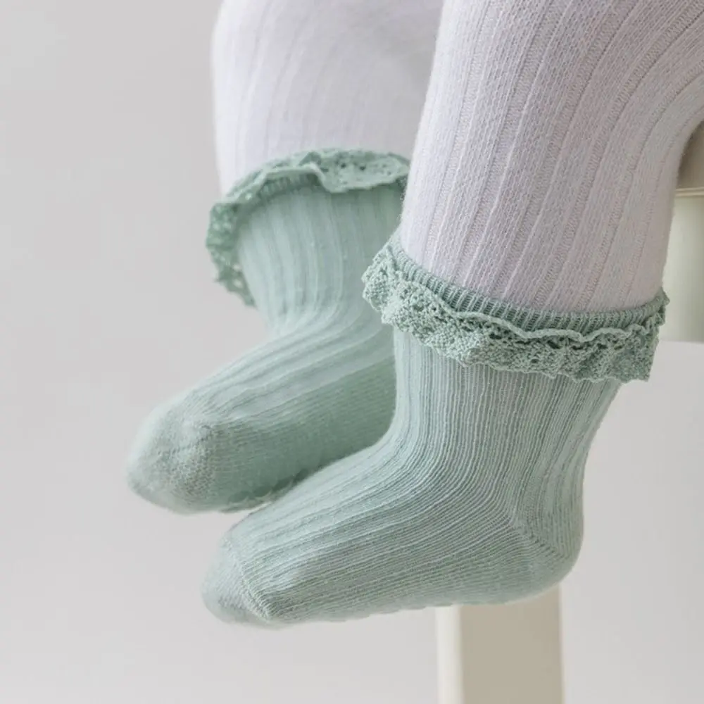 5 pares bonito algodão bebê plissado meias antiderrapante rendas crianças tubo meia recém-nascido infantil toddle andando meias do bebê menina