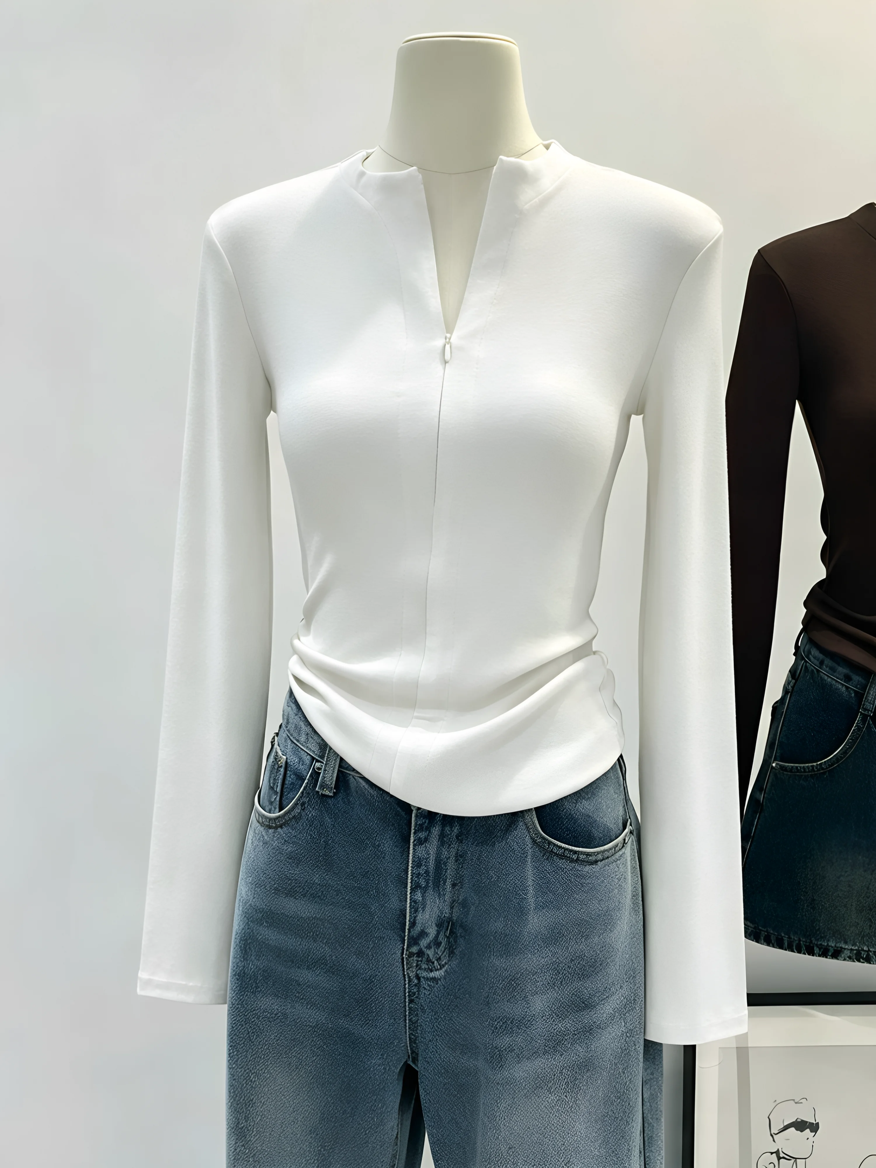 Women's Long Sleeve Base Shirt Half Zipper Spring Autumn New Style plus Size Slim Fit Inner Wear Shoulder T-Shirt Outerwear