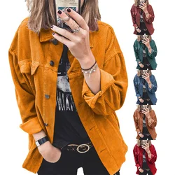 2023 Spring Autumn Corduroy Jacket Coat Women Shirt Style Top Single-breasted Outerwear Lady Streetwear Loose Casual Blouses