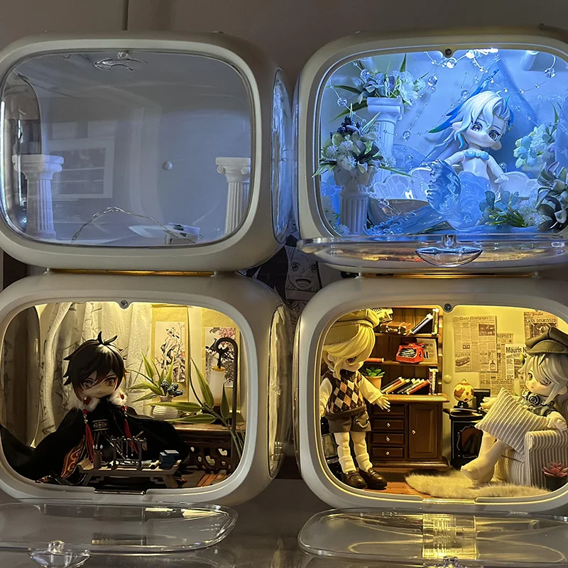 

Bjd Doll House Display Box 1/8 1/12 Bjd Doll Look Up Colorful Lights Miniature Scene Small House Doll Handmade Storage Box