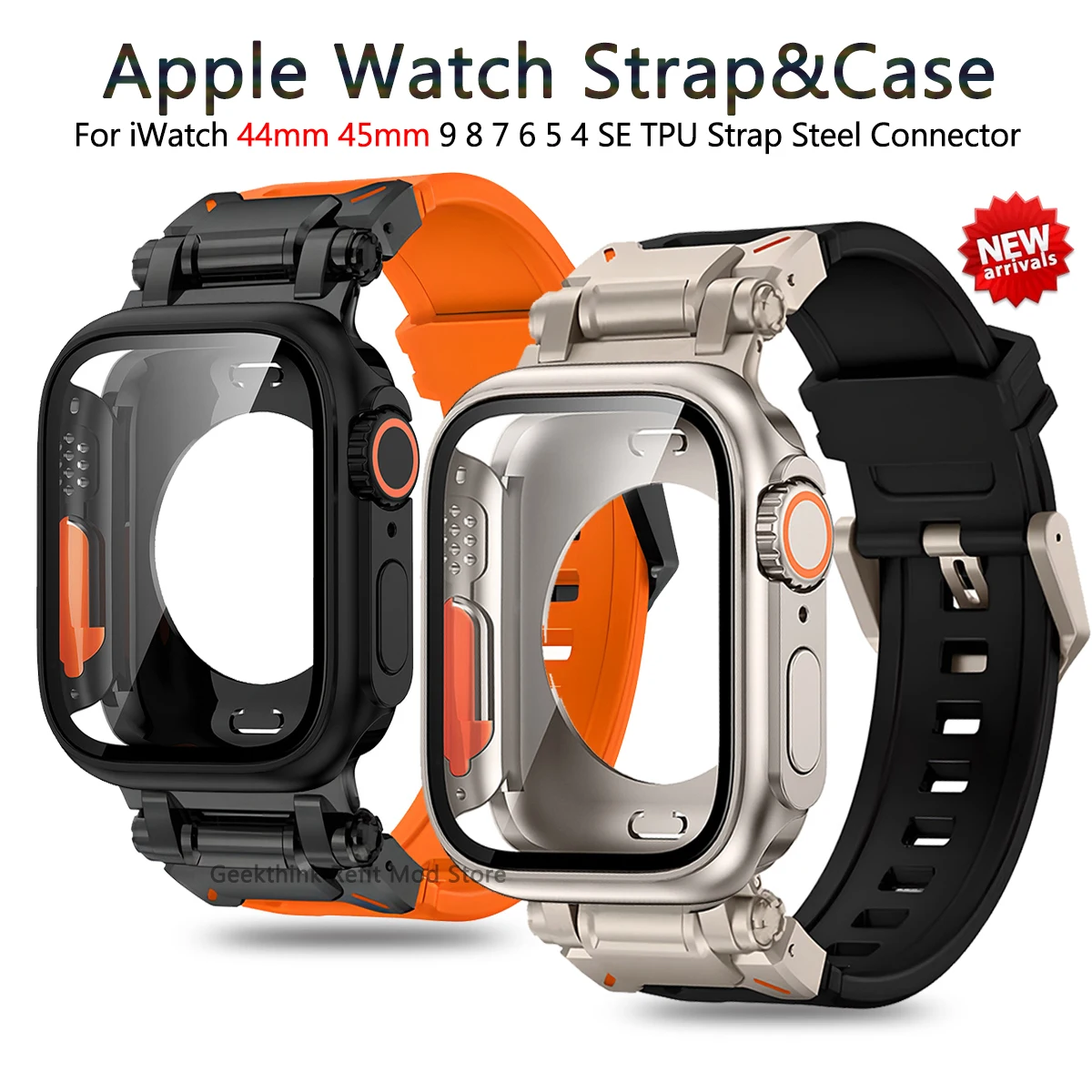 Silicone Strap+Case for Apple Watch Band 44mm 45mm Titanium Color Link For IWatch Series 9 8 7 6 SE 5 4 Screen Protector Cover