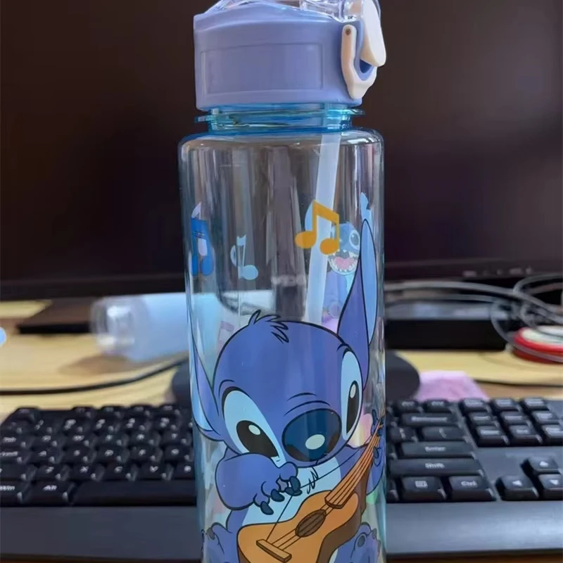 700ML 스티치 엔젤 만화 물병 회색 파란색 휴대용 플라스틱 대용량 만화 캐릭터 투명 컵 야외 스포츠 물병