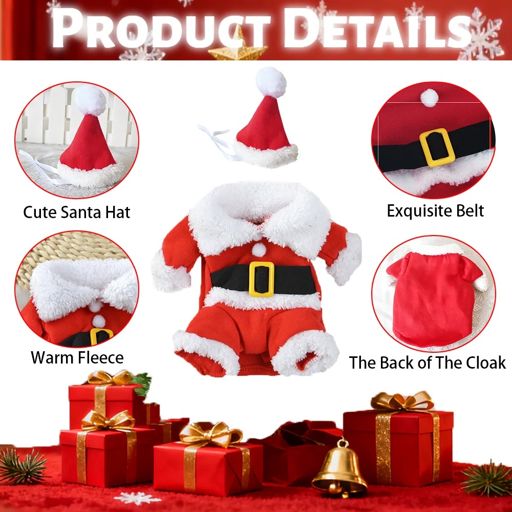 Weihnachts-Haustierkostüm für kleine und mittelgroße Hunde, Katzen, süßer Weihnachtsmann, Katzenkleidung, lustige Party-Anzieh-Katzen-Overall, Sphynx-Bekleidung – Detail 3