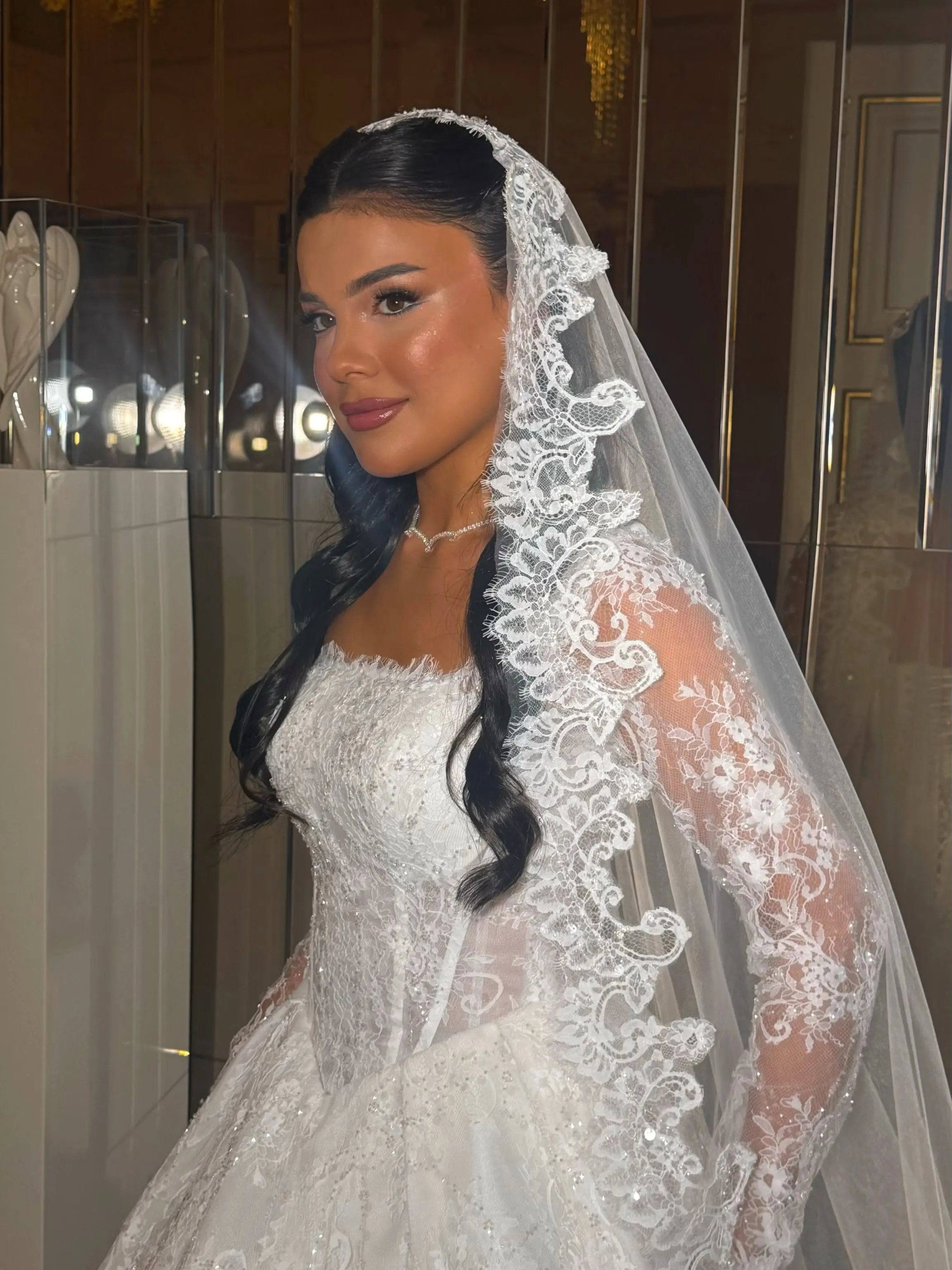 Elegant Square Neck Transparent Mesh Long Sleeve Prom Dresses Lace Tight corset Shining Wedding Dress Church Bride Dress Custom