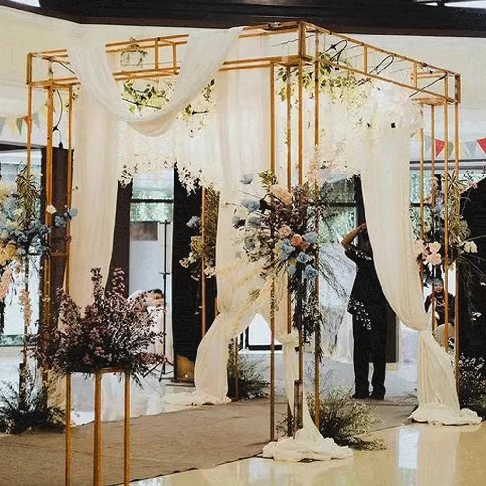 

Luxury Gold Stainless Steel Mandap Canopy Wedding Floral Chuppah For Wedding Event Decoration