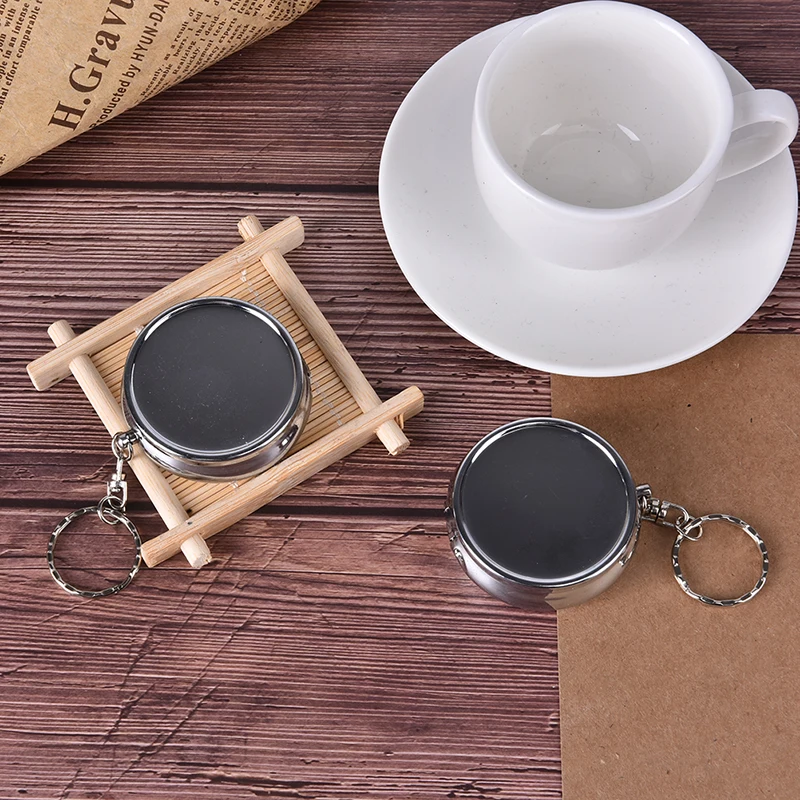 1Pcs Double Layer Round Keychain Portable Stainless Steel Pocket Ashtray Pill Box Case