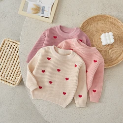 Suefunskry Newborn Baby Girl Boy Knitted Long Sleeve Sweaters Heart Embroidery Loose Pullover Toddler Casual Jumper Tops