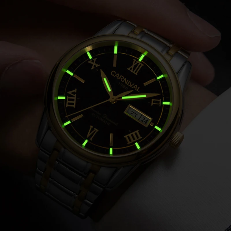 CARNIVAL New HD Luminous Automatic Mechanical Mens Watches Top Brand Luxury Clock 30m Waterproof Relogio Masculino Wristwatch