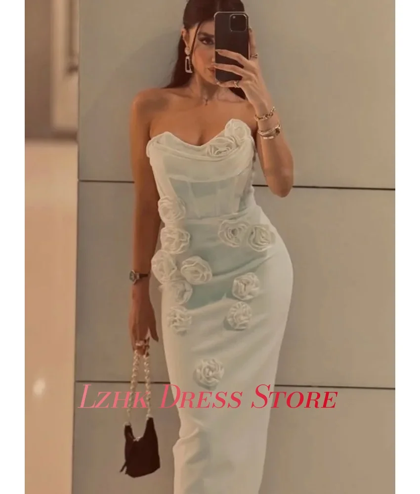 تخصيص جودة عالية جيرسي غمد 3D الزهور مساء اللباس موضة جديدة أكمام الحبيب الطابق طول فساتين حفلة موسيقية