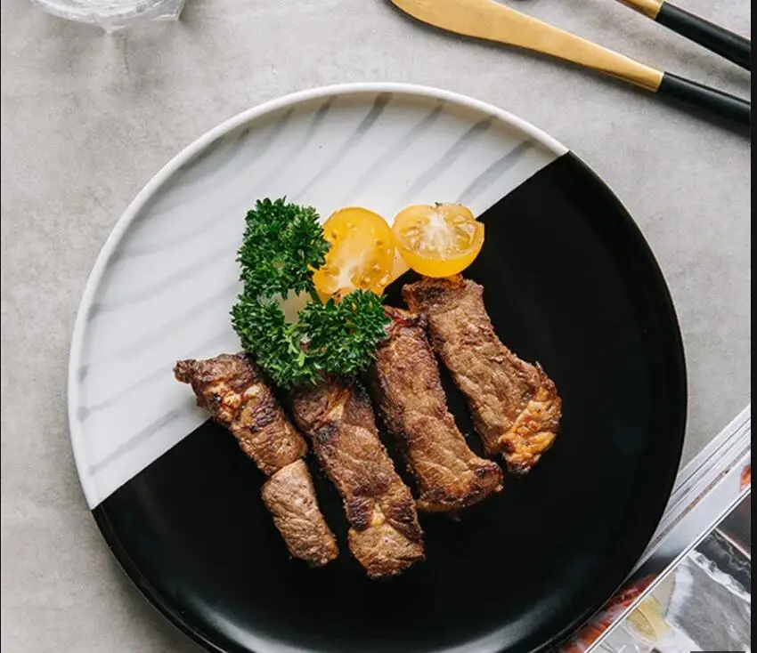 

Nordic Home Tableware Ceramic Flat Plate Breakfast Salad Pasta Restaurant Decoration Main Course Dessert Cake