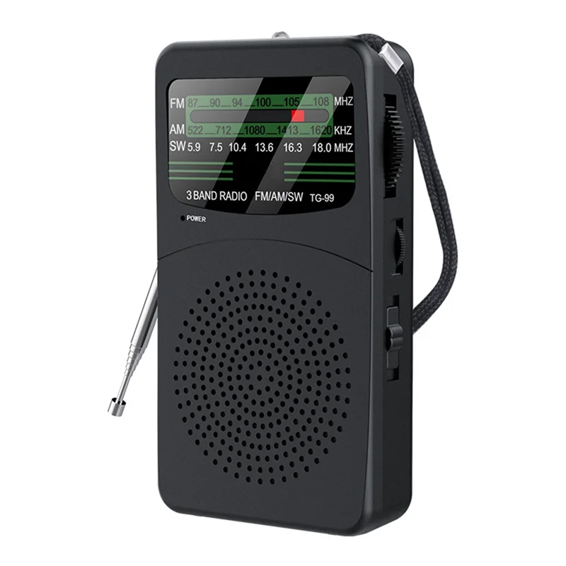 

-A90P TG-99 Portable Full Band Radio Mini FM AM SW Radio Receiver With High Power Speaker Support LED Light Wired Headset