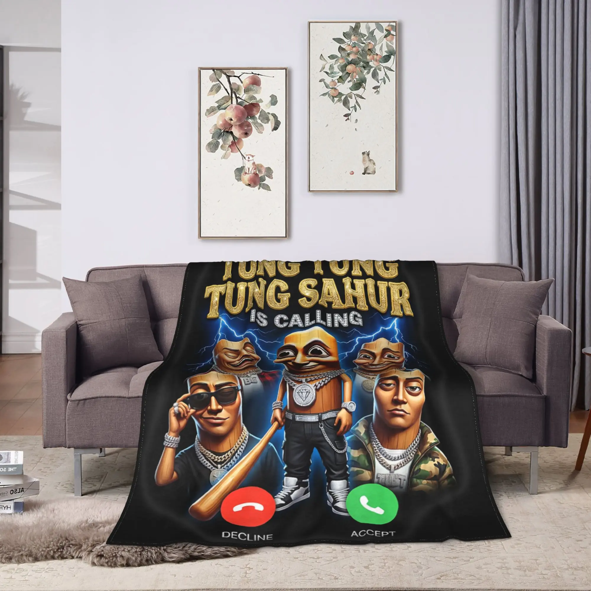 Tung Tung Tung Sahur is Calling Italian Brainrot Meme Blanket Soft Comfy  Throw Blanket Winter Travel Car Home Decor Bedspread