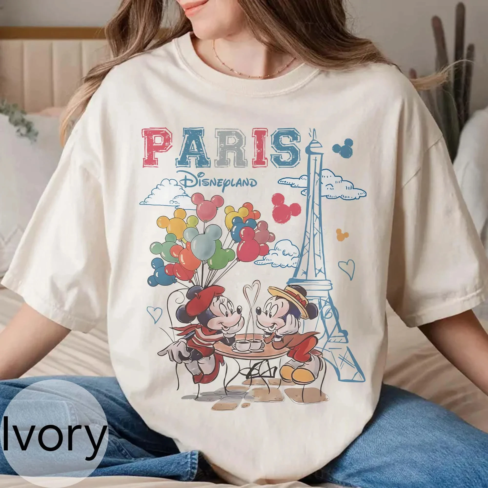 Camiseta retro de Mickey y Minnie Paris Disneyland, camiseta de Mickey Mouse de la Torre Eiffel, camiseta de viaje para niñas de Disney a París 2025