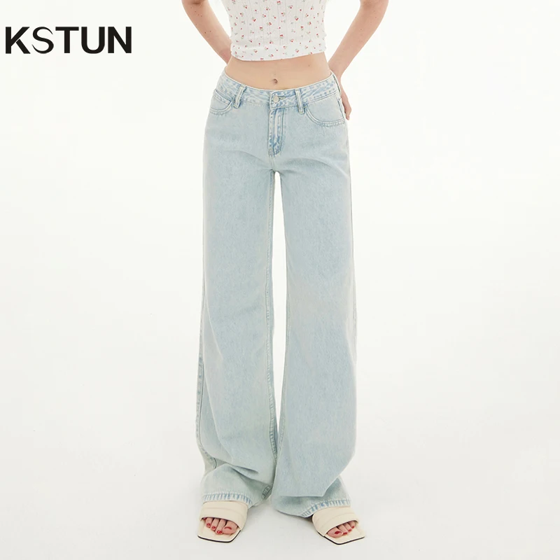 

KSTUN 2025 Spring Women Jeans Straight Cut Loose Denim Pants Light Blue Vintage Women's Trousrs Wide Leg Pants Washed Streetwear